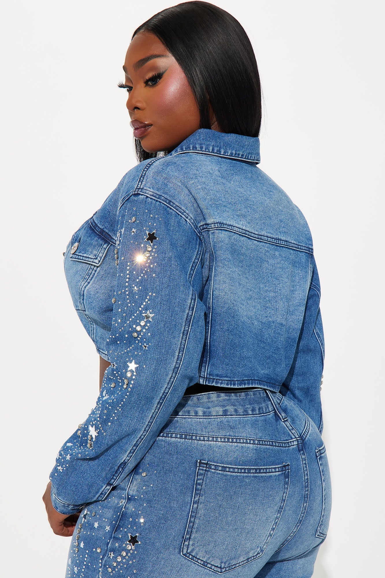 Starstruck Embellished Denim Jacket - Medium Wash