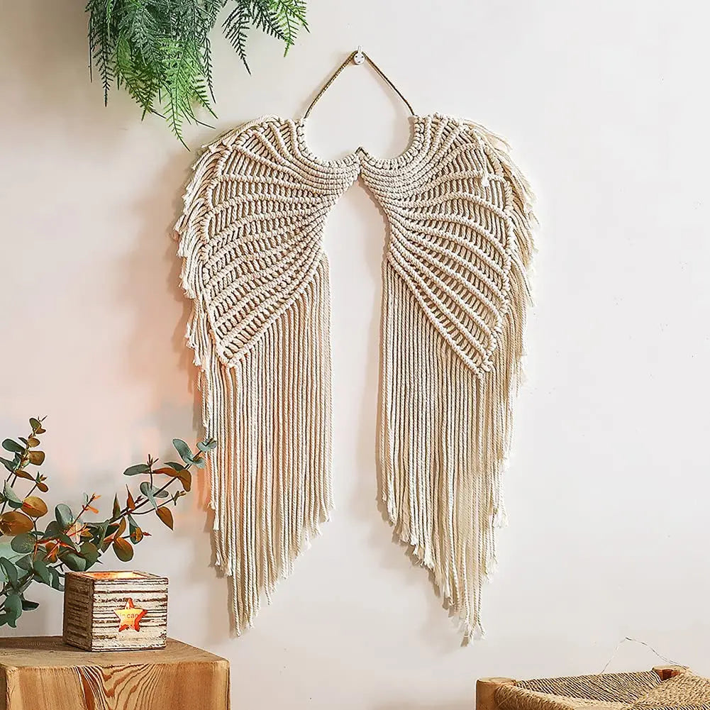 Angel Wings Macrame Wall Hanging Dream Catcher Boho Wall Decor Handmade Bohemian Home Decor Ornament Decoration Art Craft Gift