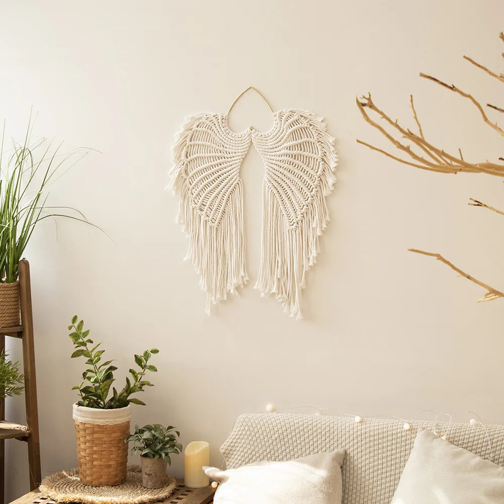 Angel Wings Macrame Wall Hanging Dream Catcher Boho Wall Decor Handmade Bohemian Home Decor Ornament Decoration Art Craft Gift