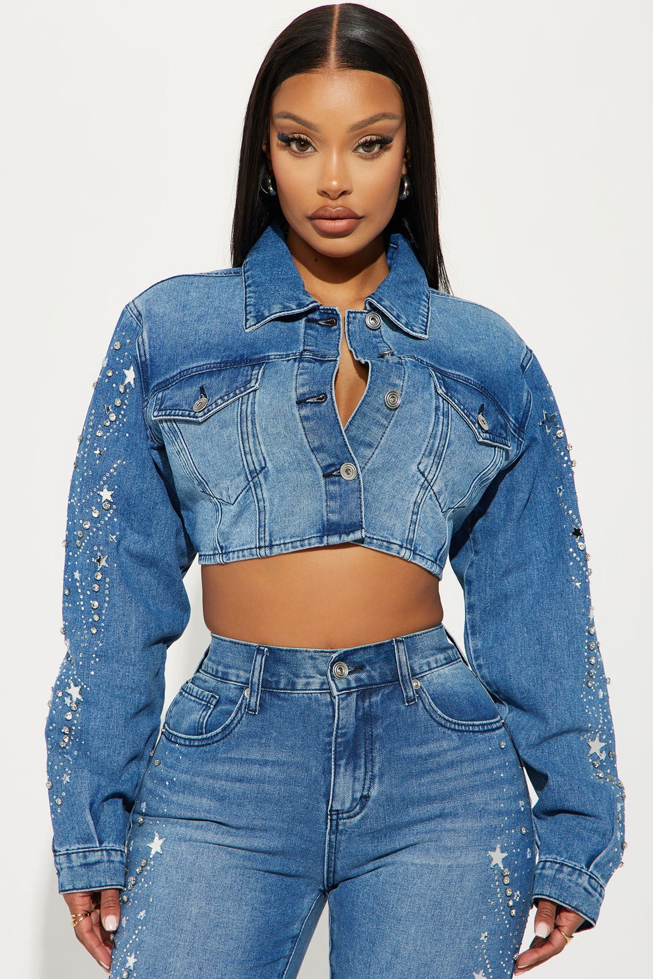 Starstruck Embellished Denim Jacket - Medium Wash